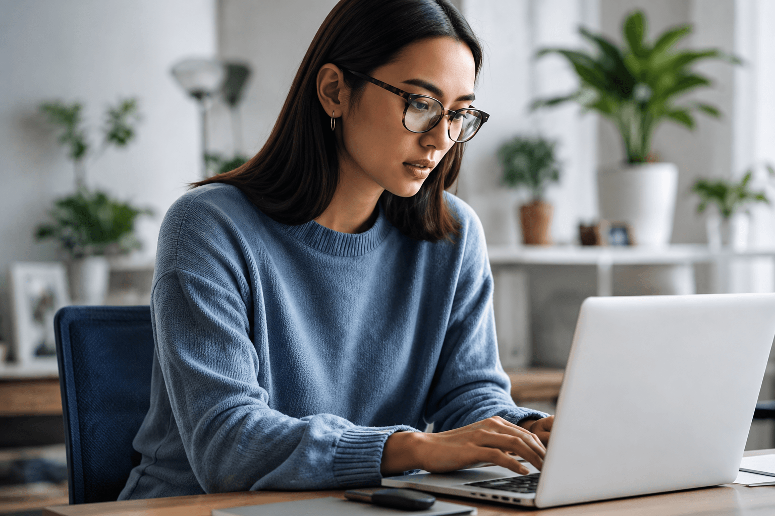 Professional working on a laptop at home